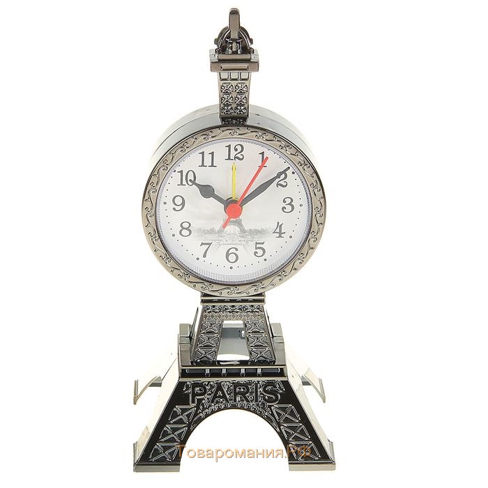 Часы - будильник настольные "Эйфелева башня", дискретный ход, d-6.5 см, 19 х 8.5 см, АА