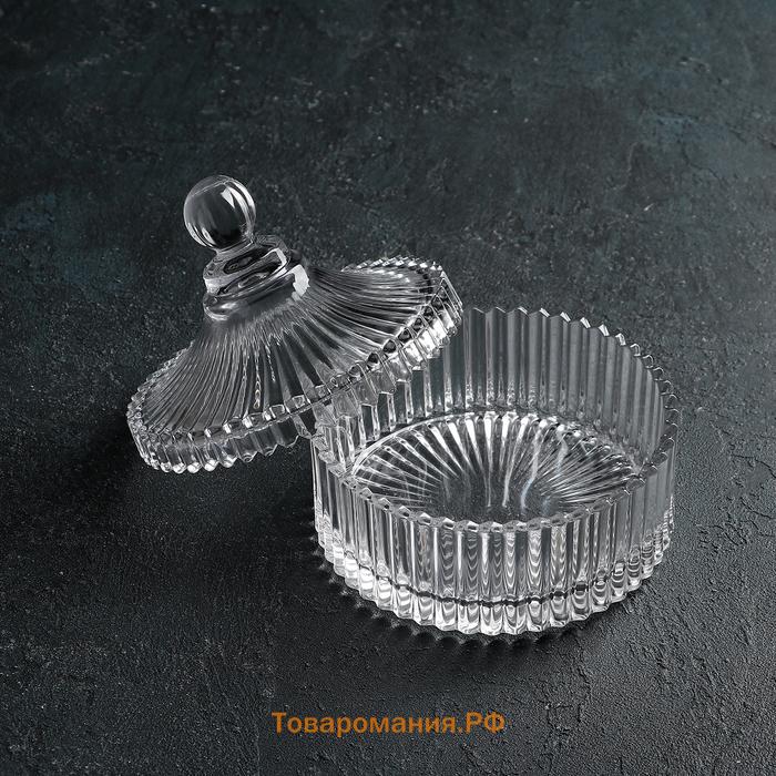 Конфетница с крышкой  «Царская», 550 мл, 13.5×15 см, стекло, прозрачная