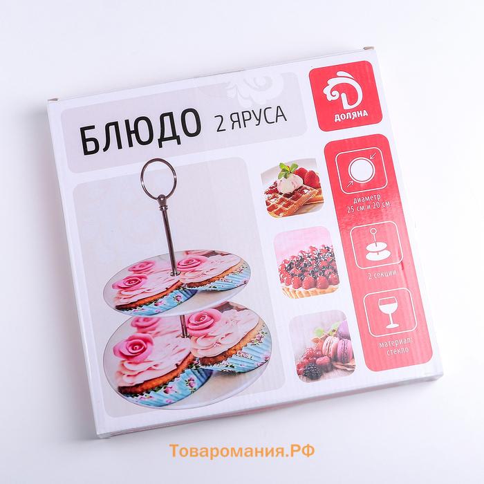 Этажерка-фруктовница круглая  «Маффин», 2 яруса, d=25/20 см, стекло