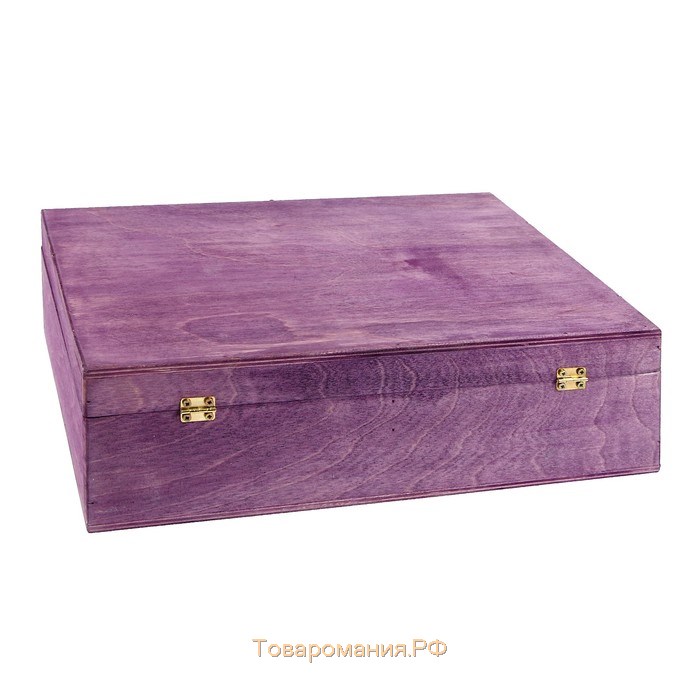 Подарочный ящик 34×21.5×10.5 см деревянный 3 отдела, с закрывающейся крышкой фиолетовый