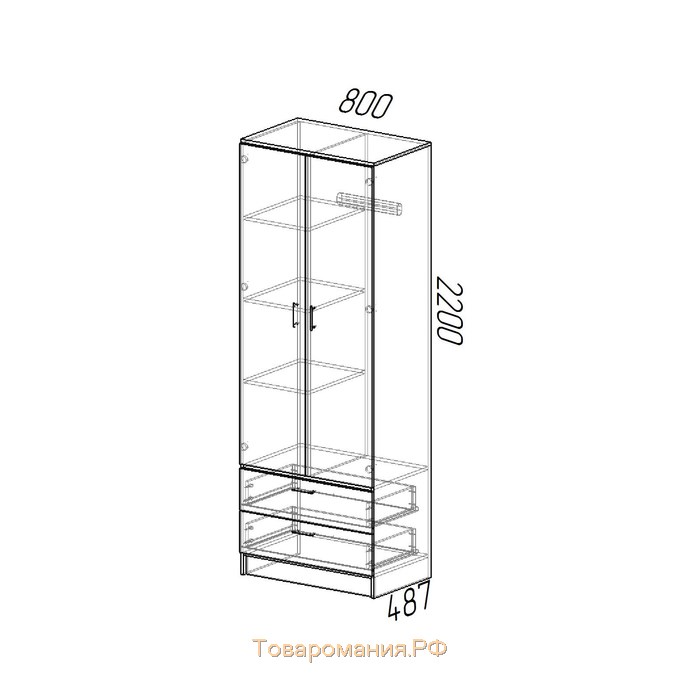 Шкаф 2 - дверный Дуэт, 800х480х2200, Венге/Лоредо