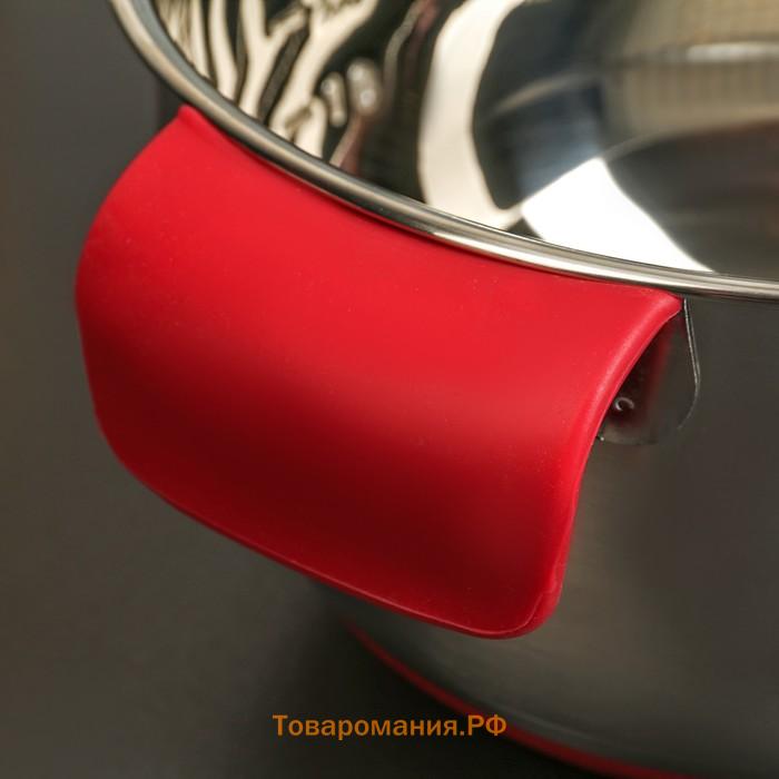 Миска из нержавеющей стали, 2.5 л, 23.5×20.5×11.5 см, с противоскользящим дном и мерной шкалой, силиконовая ручка, МИКС