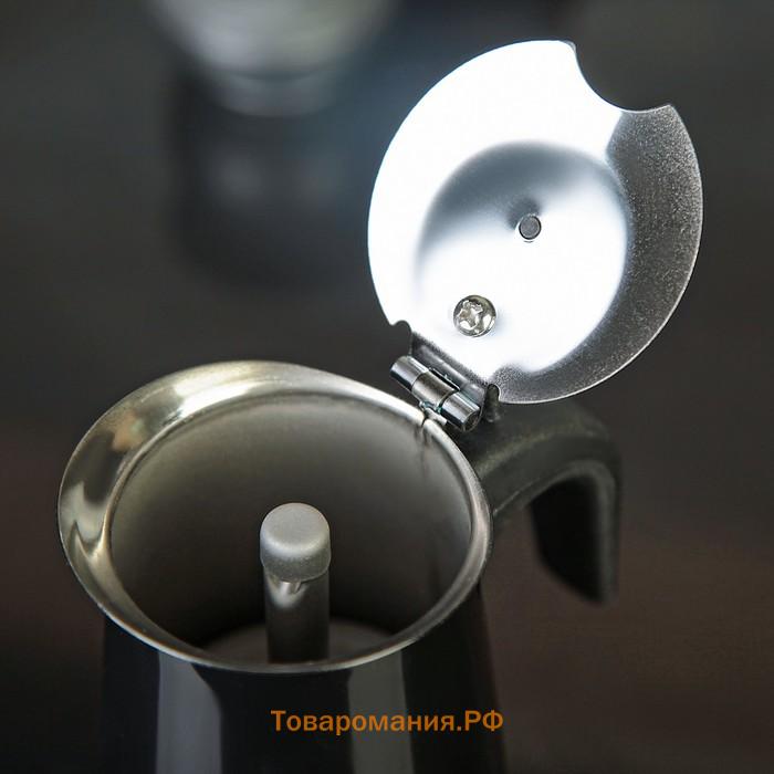 Кофеварка гейзерная Magistro Classic black, на 2 чашки, 100 мл, индукция, нержавеющая сталь, чёрная