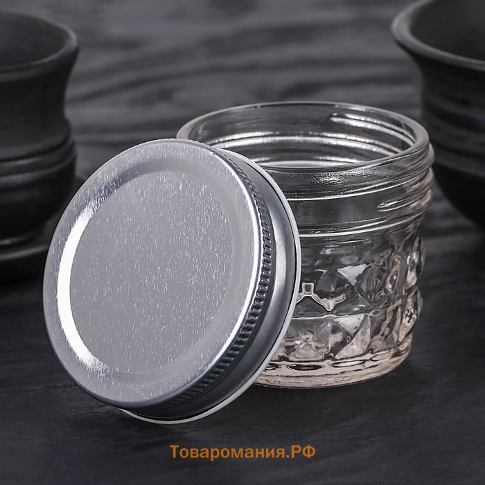 Банка для сыпучих  «Кристалл», 125 мл, 7×5.5 см, с металлической крышкой, стекло, прозрачная