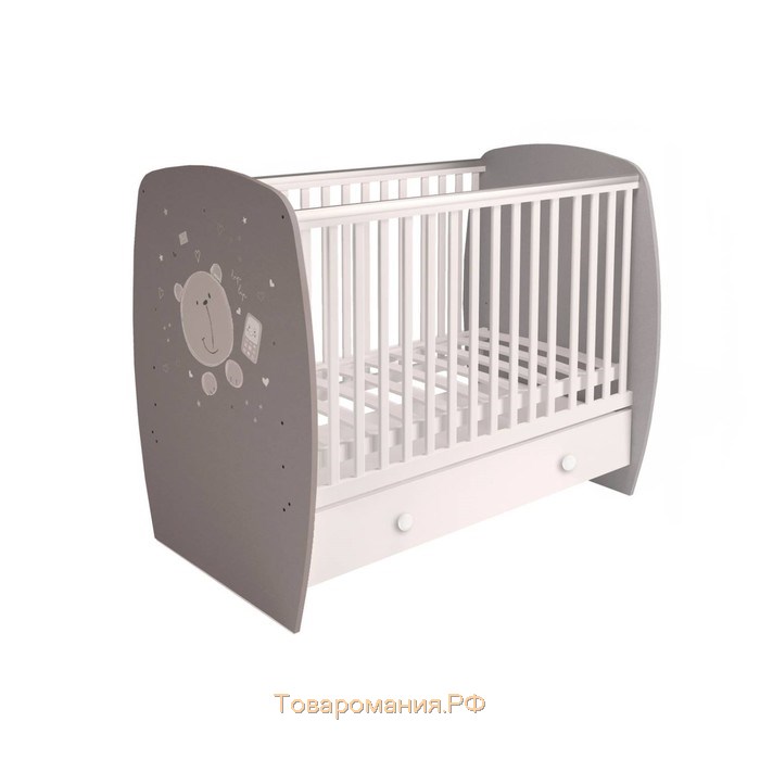 Кроватка детская Polini kids French 710, Teddy, с ящиком, цвет белый-серый