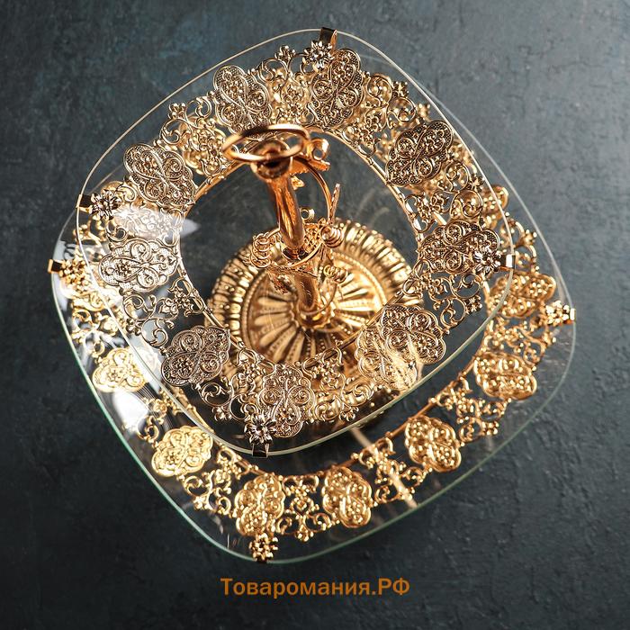 Этажерка-фруктовница квадратная, 2 яруса, 29×29 см, 17×17 см, высота 43 см, стекло