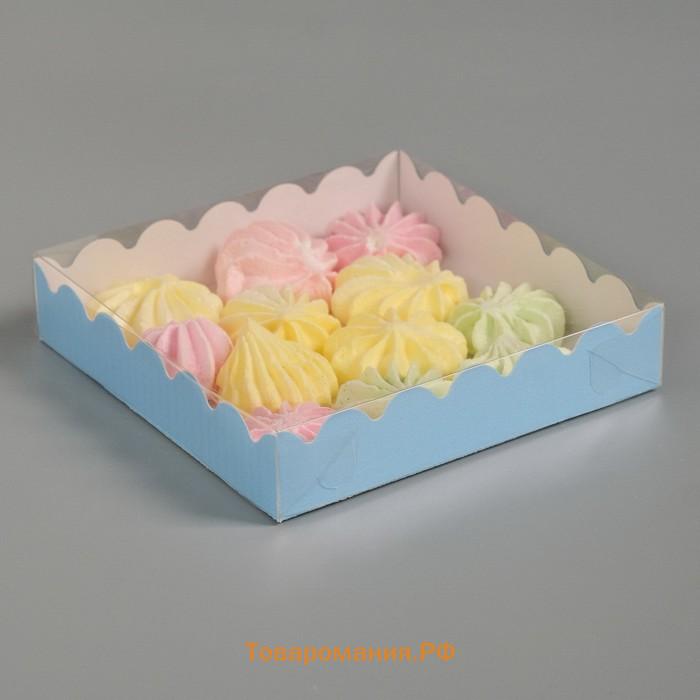 Коробочка для печенья с PVC крышкой, голубая, 15×15×3 см