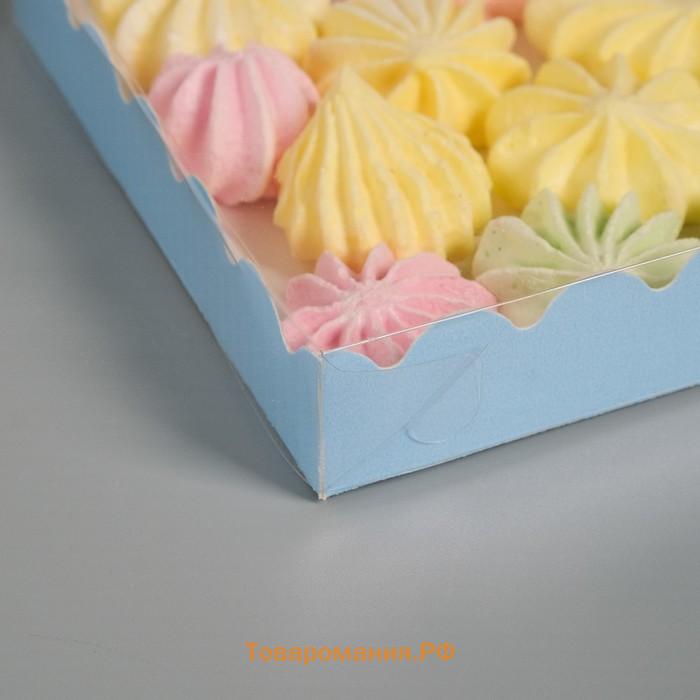 Коробочка для печенья с PVC крышкой, голубая, 15×15×3 см