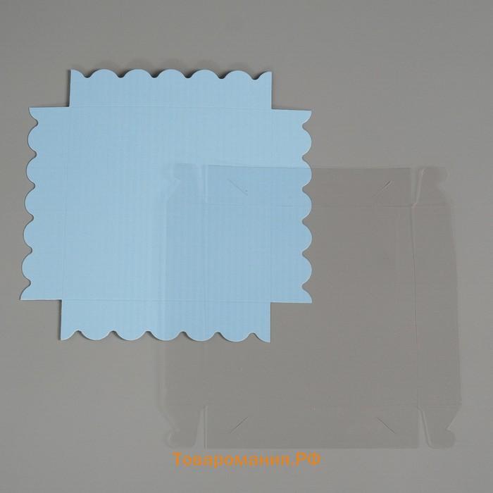Коробочка для печенья с PVC крышкой, голубая, 15×15×3 см