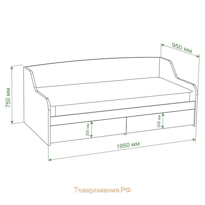 Кровать с выдвижными ящиками 900 × 1900 мм, цвет карамель / белый