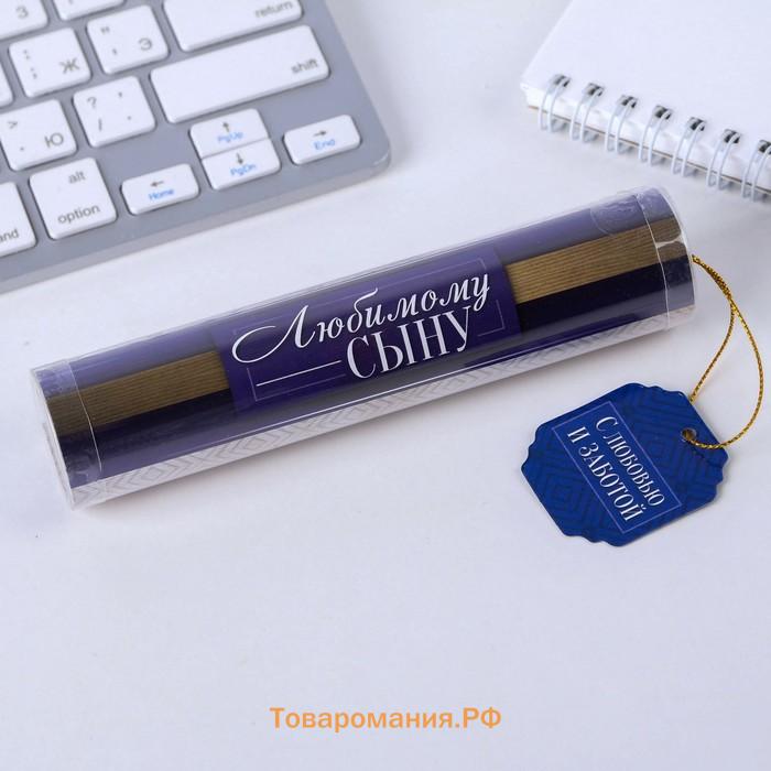 Ручка шариковая, синяя паста в тубусе, пластик «Любимому сыну»