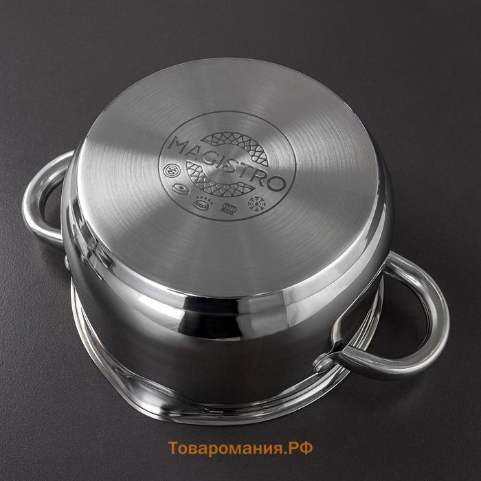 Кастрюля Magistro Klimena, 4.6 л, AISI - 201, крышка-дуршлаг, носик для слива, капсульное дно, нержавеющая сталь, индукция