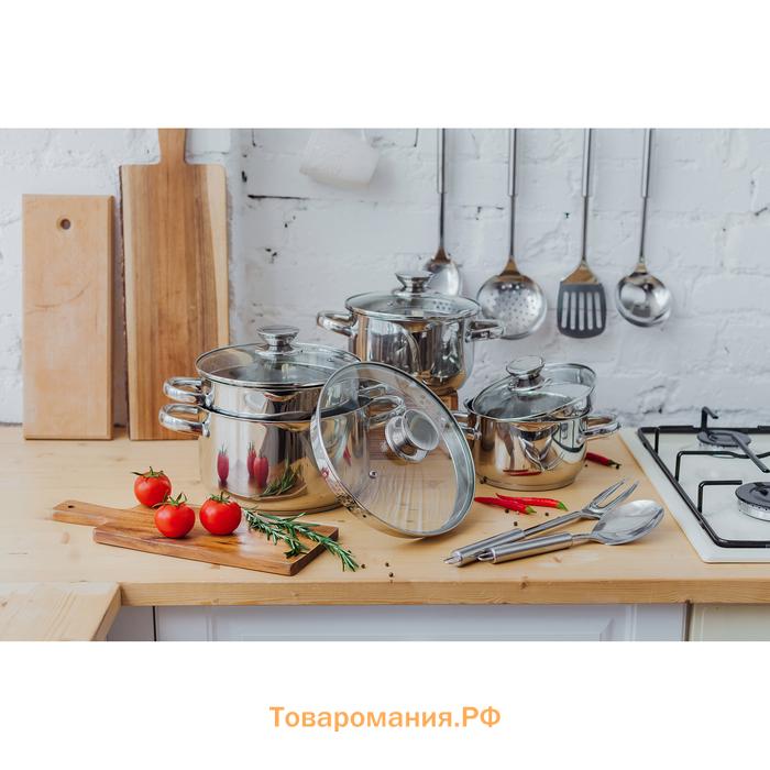 Кастрюля Magistro Klimena, 4.6 л, AISI - 201, крышка-дуршлаг, носик для слива, капсульное дно, нержавеющая сталь, индукция