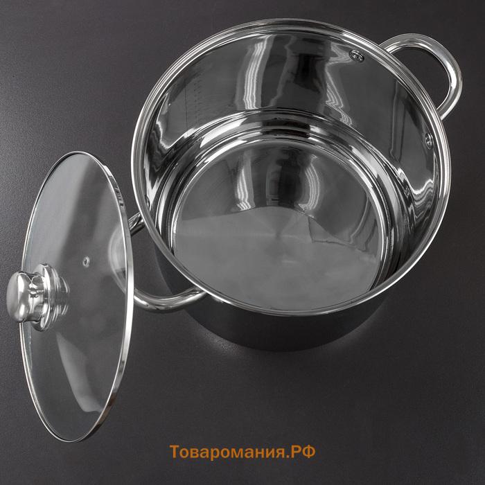 Кастрюля Magistro Grande, 7.1 л, с крышкой, капсульное дно, нержавеющая сталь, индукция