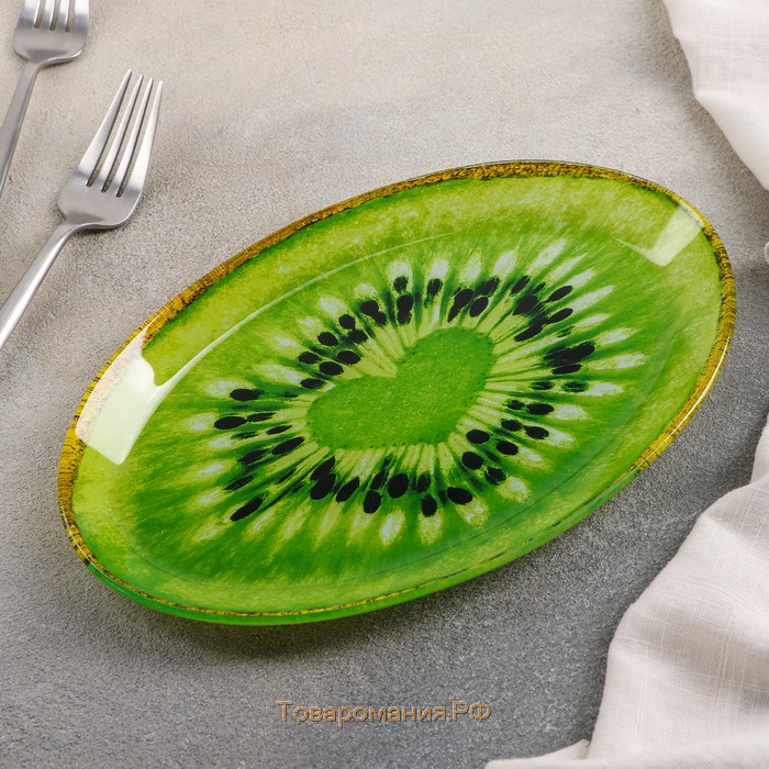 Блюдо стеклянное сервировочное овальное «Романтичный киви», 24,5×15 см, цвет зелёный