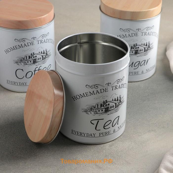 Банки жестяные для хранения сыпучих Sugar Coffee Tea, 1.2 л, 10.5×14 см, 3 шт., серые