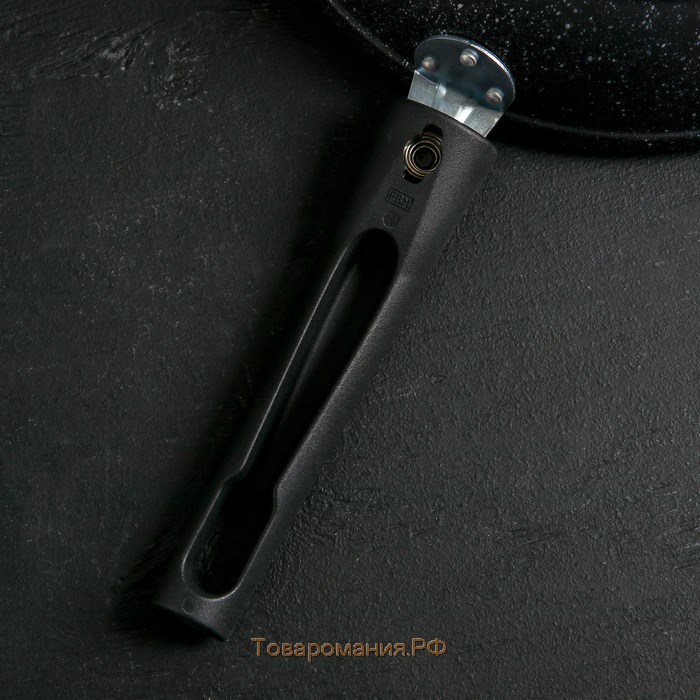 Сковорода, d=24 см, съёмная ручка, стеклянная крышка, антипригарное покрытие, цвет тёмный мрамор