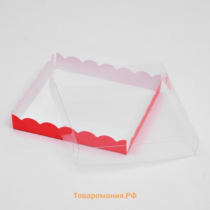 Коробочка для печенья с PVC крышкой, красная, 18×18×3 см