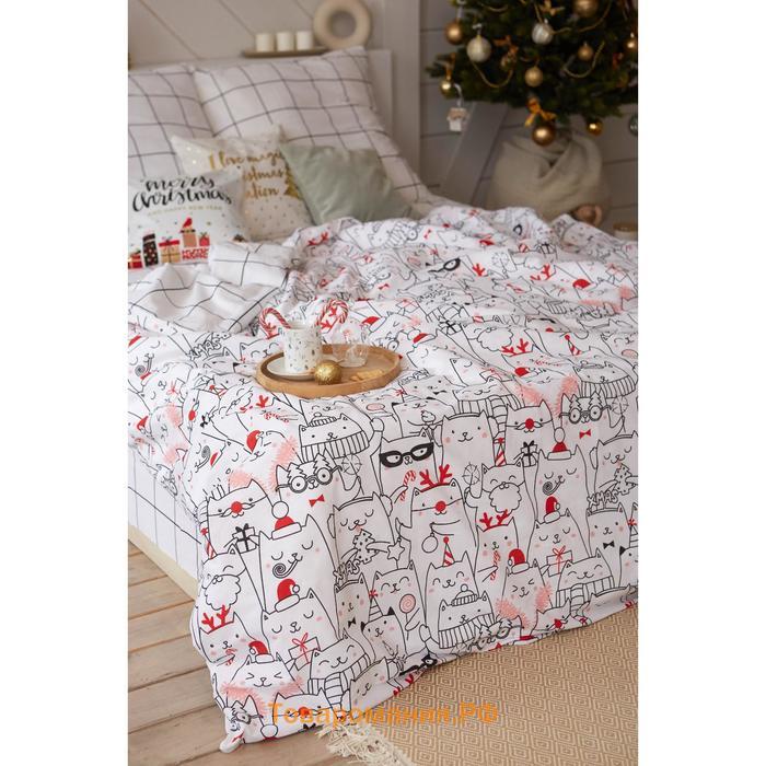 Постельное белье новогоднее  2 сп Xmas cat 175*215 см, 200*220 см, 70*70 см - 2 штуки