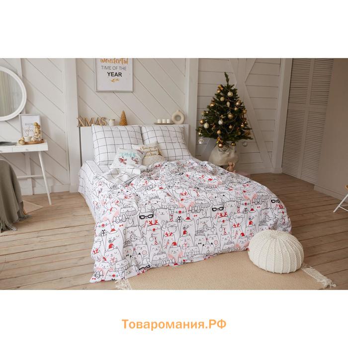 Новый год. Постельное белье  Евро Xmas cat 200*217 см, 240*220 см, 70*70 см - 2 шт