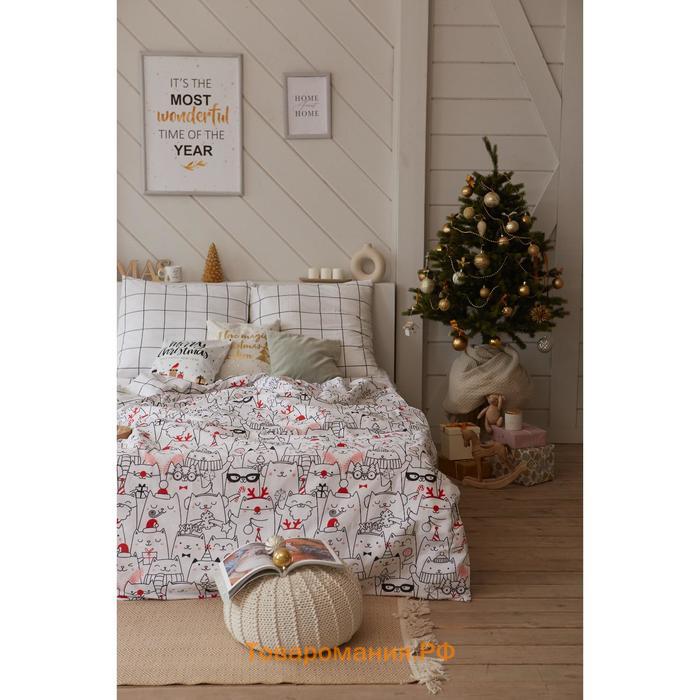 Новый год. Постельное белье  Евро Xmas cat 200*217 см, 240*220 см, 70*70 см - 2 шт