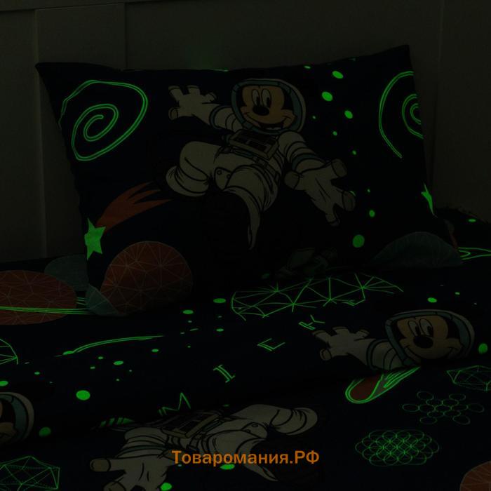 Постельное бельё 1,5 сп Neon Series, "Mickey", Микки Маус, 143*215 см, 150*214 см, 50*70 см -1 шт, светится в темноте