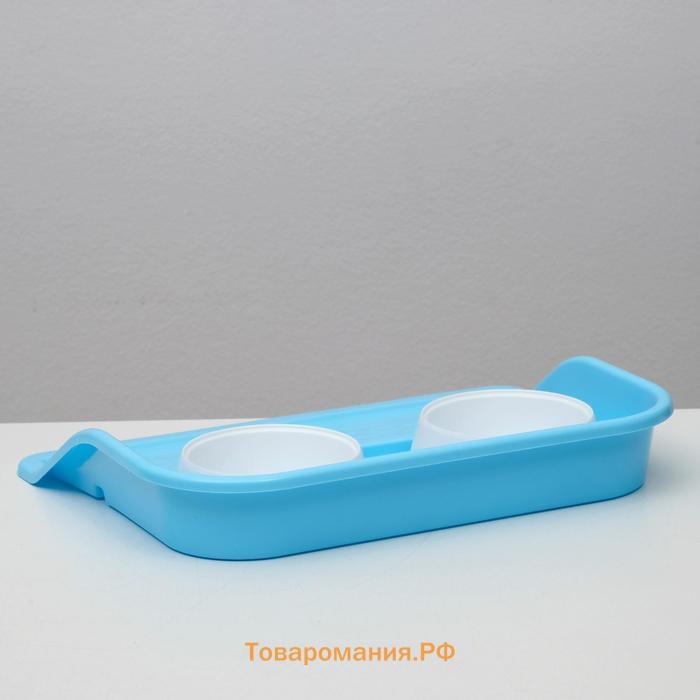 Миски для кошек с лотком Пижон "Феликс", 0,3 л, 41x30x6 см, голубой лоток, белые миски