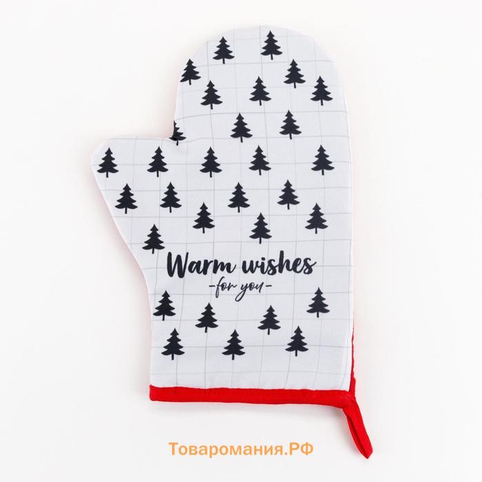 Новый год. Варежка-прихватка Warm wishes, 20х27см, 100% п/э, МИКС