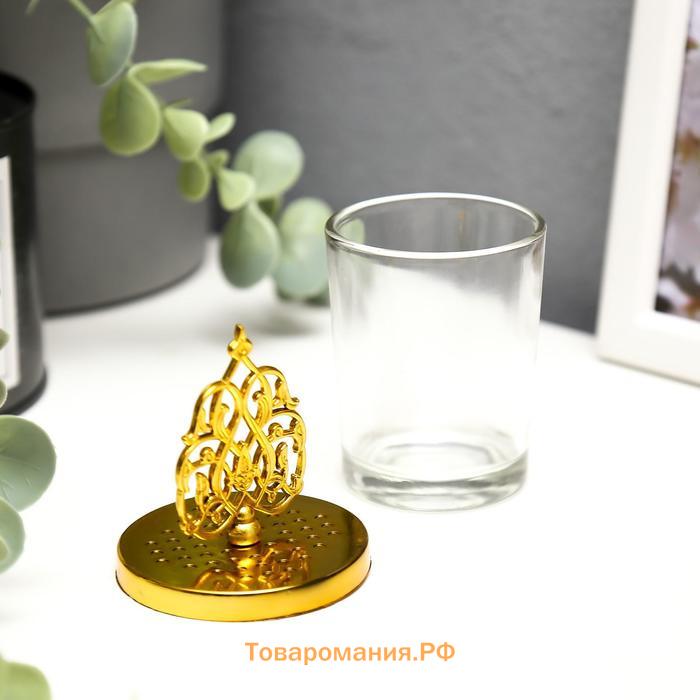 Подсвечник стекло на 1 свечу "Королевский узор" золото 11х5,5х5,5 см