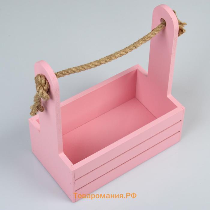 Набор кашпо деревянных 2 в 1 (25×15×30; 21×12×23 см) "Dear", ручка канат, розовый