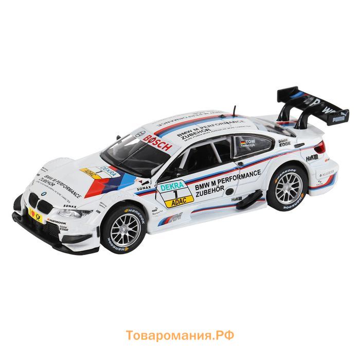 Машина металлическая BMW M3 DTM 1:32, инерция, световые и звуковые эффекты, открываются двери, цвет белый