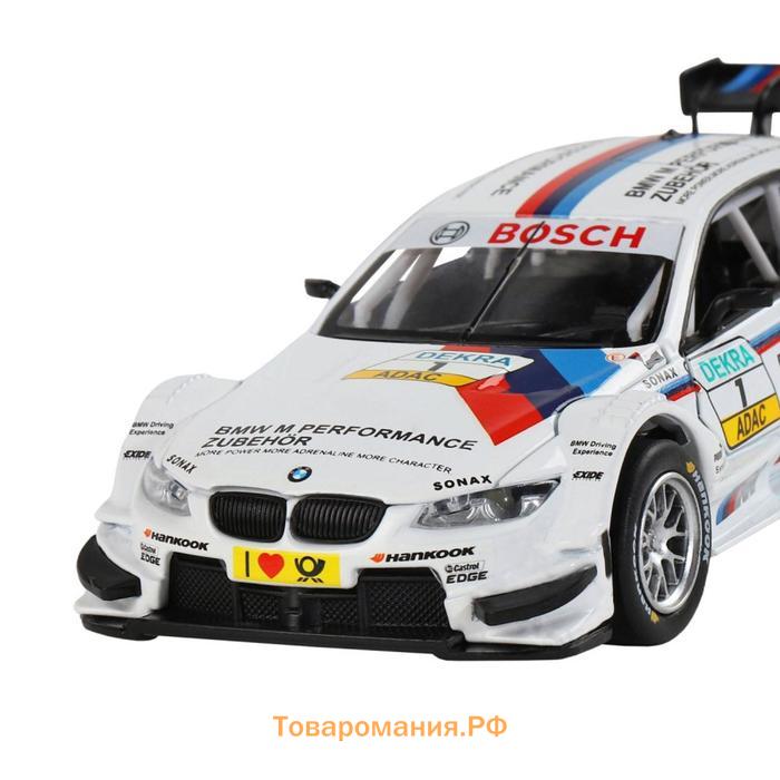 Машина металлическая BMW M3 DTM 1:32, инерция, световые и звуковые эффекты, открываются двери, цвет белый