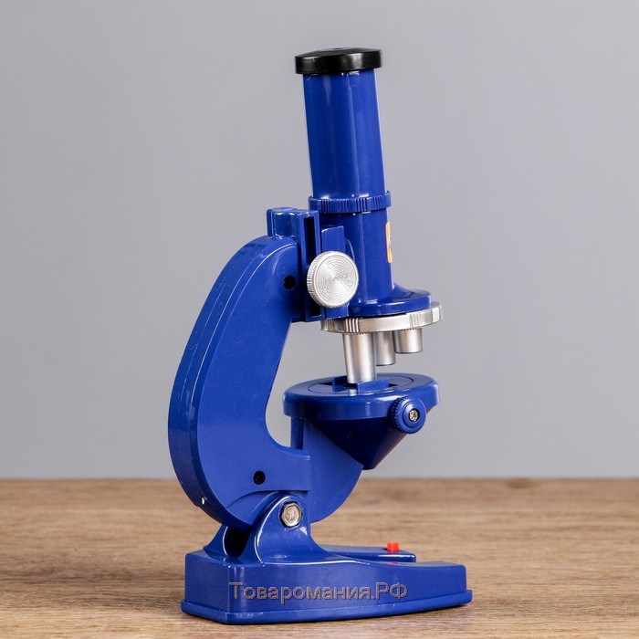 Микроскоп "Биология", кратность увеличения 450х, 200х, 100х, с подсветкой,  синий