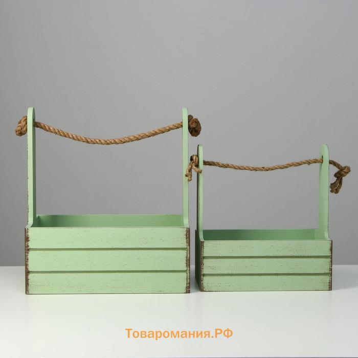 Набор кашпо деревянных 2 в 1 (25.5×15×30; 20×12×23) "Прованс", зелёный