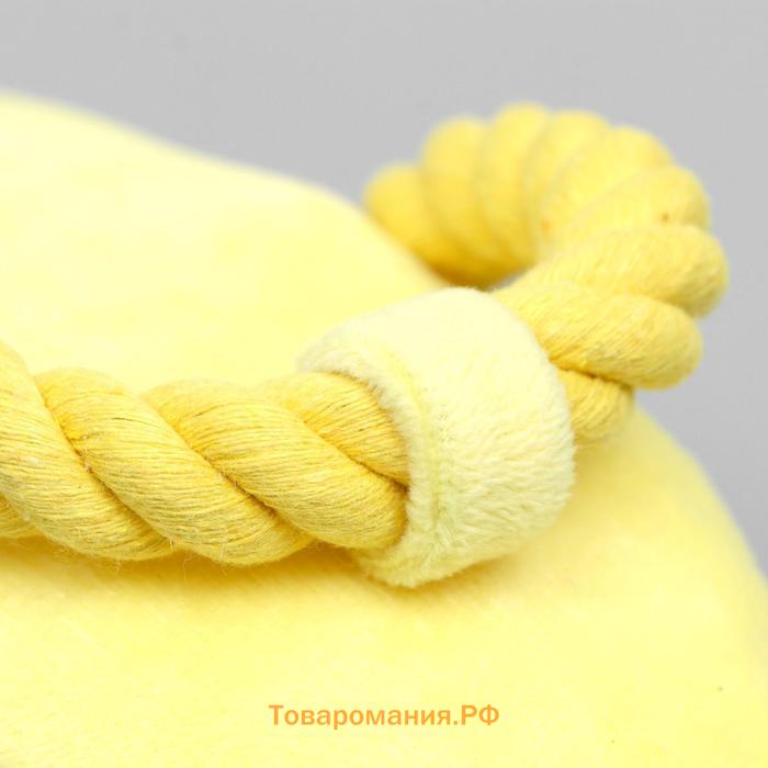 Игрушка мягкая для собак "Тапок с канатом", с пищалкой, 15 см, жёлтая
