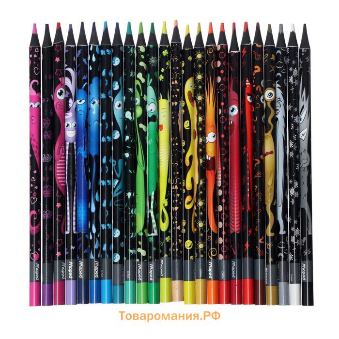 Цветные карандаши 24 цвета MAPED Color'Peps Black Monster, пластиковые