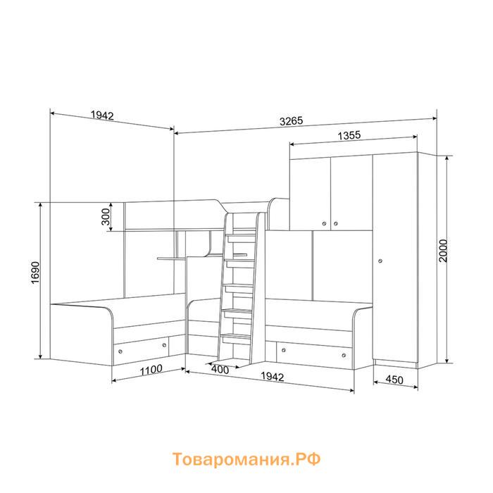 Детский комплекс «Трио 2», цвет дуб молочный / салатовый