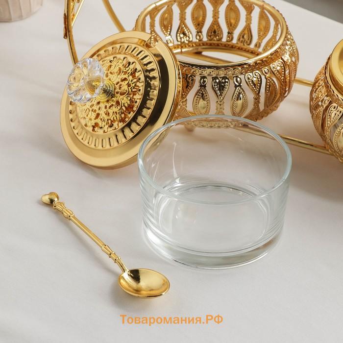 Сахарницы «Бонжур», с ложками на подставке, набор, золотистый