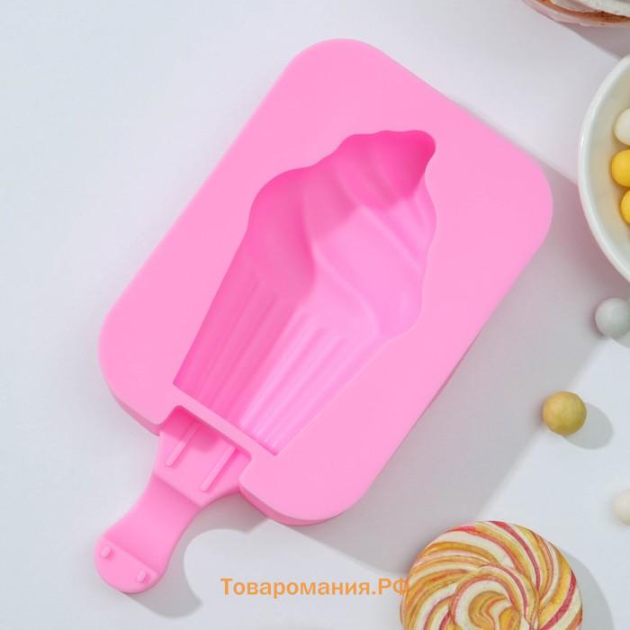 Форма для мороженого  «Капкейк», силикон, 14×7.5×2.5 см, розовая
