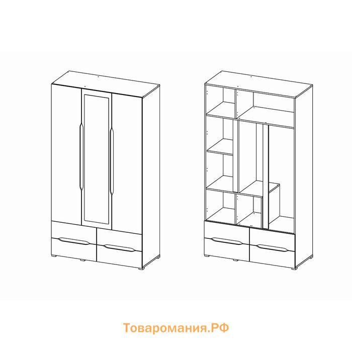 Шкаф «Вега», ЛДСП, 3 створки, 4 ящика, с зеркалом, цвет крафт белый/венге