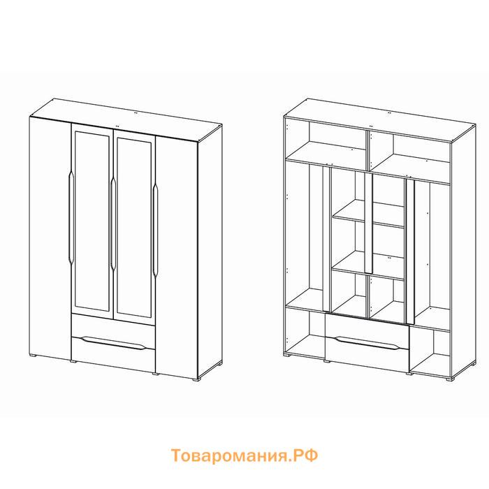 Шкаф «Вега», ЛДСП, 4 створки, 2 зеркала, цвет крафт белый/венге