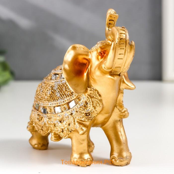 Сувенир полистоун "Золотой слон в богатой попоне" 11х5х9 см