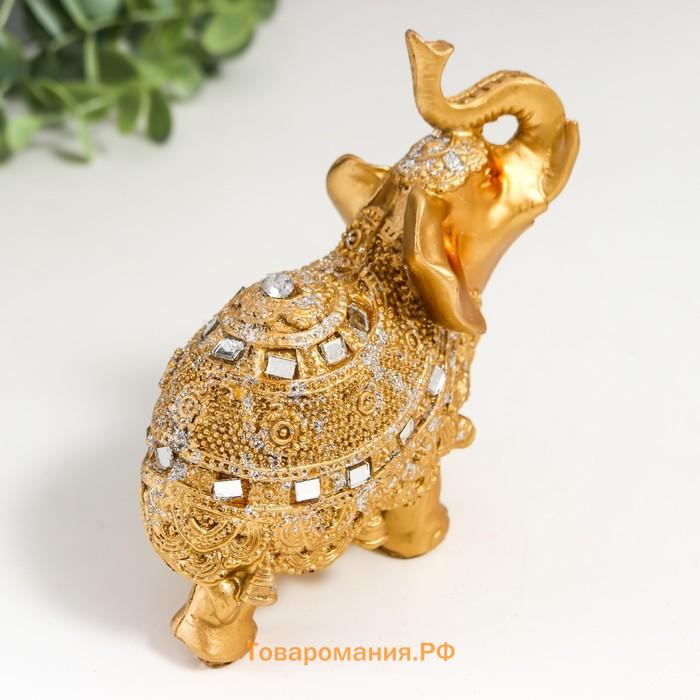 Сувенир полистоун "Золотой слон в богатой попоне" 11х5х9 см