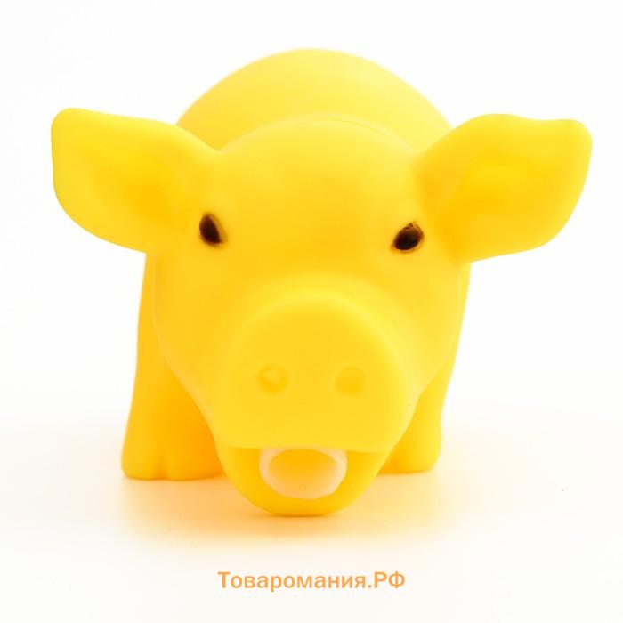 Игрушка хрюкающая "Веселая свинья" для собак, 15 см, жёлтая