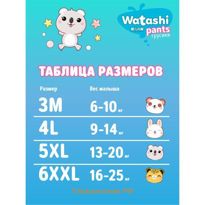 Подгузники-трусики одноразовые WATASHI для детей 5/XL 13-20 кг 36шт