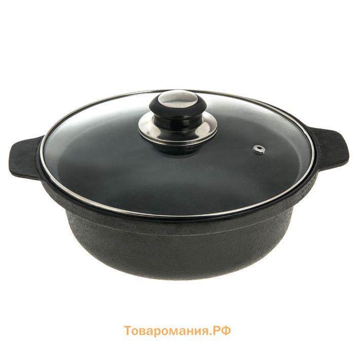 Жаровня чугунная «Биргер», 1.5 л, d=24 см, крышка, чёрная