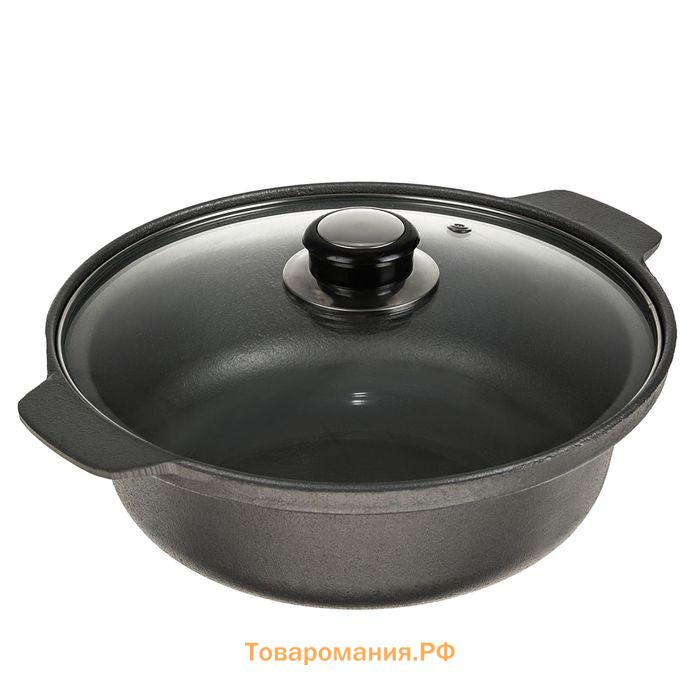 Жаровня чугунная «Биргер», 1.5 л, d=24 см, крышка, чёрная