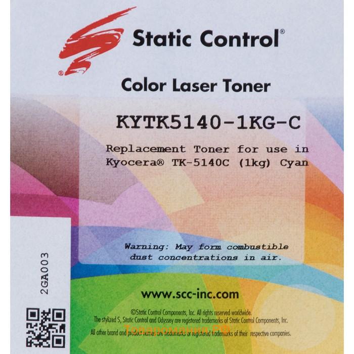 Тонер Static Control KYTK5140-1KG-C, для Kyocera M6030/M6530/P6130, флакон 1000гр, голубой
