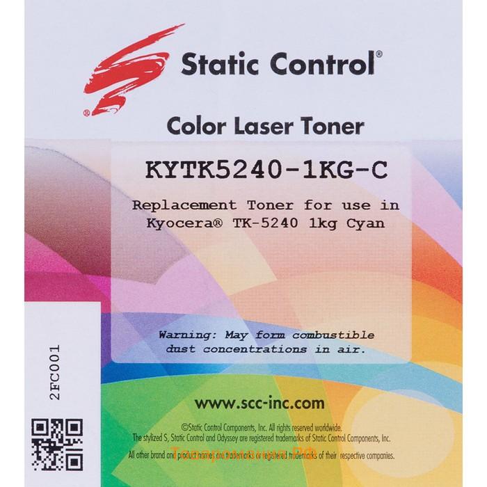 Тонер Static Control KYTK5240-1KG-C, для Kyocera Ecosys-P5026/M5526, флакон 1000гр, голубой