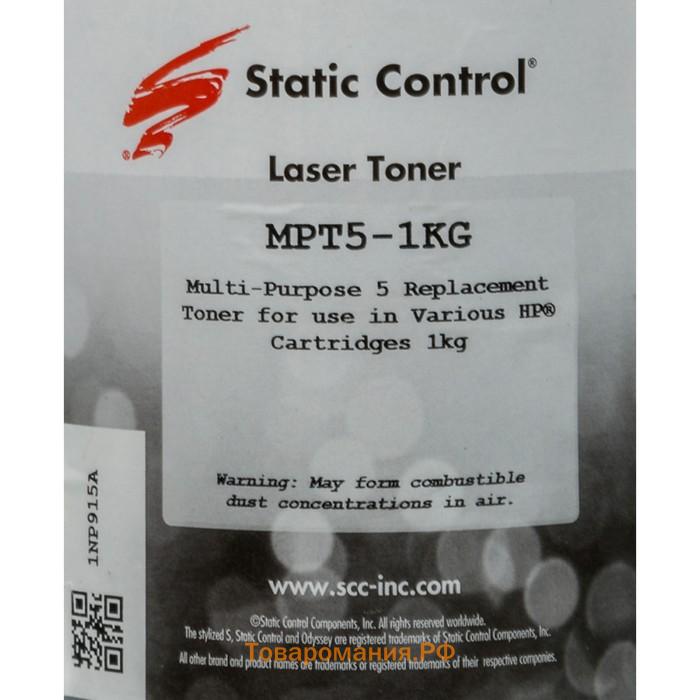 Тонер Static Control MPT5-1KG, для HP LJ1200/4100/5000, флакон 1000гр, чёрный